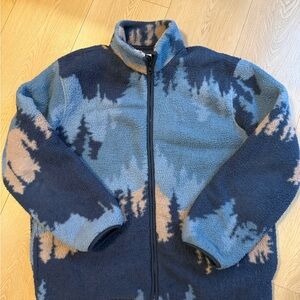 Old Navy Men's Blue and Tan Zip Up Fleece Jacket